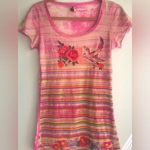 Free People Multicolor Striped Floral Tee